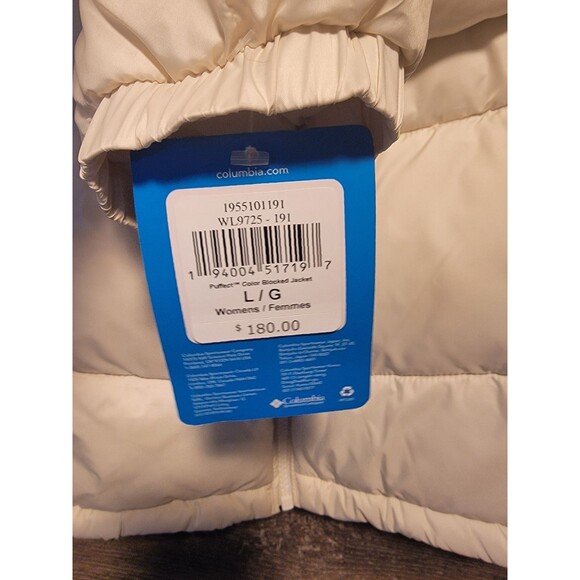 Columbia Puffect Color Blocked Jacket Cream Tan Black MSRP $160 - Womens L New - Picture 5 of 5